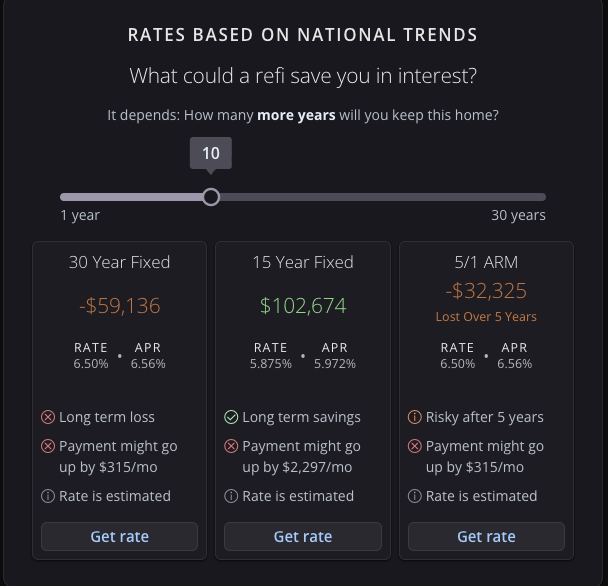Homebot Refi scenarios screen