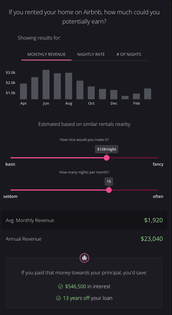 Homebot Rental income screen