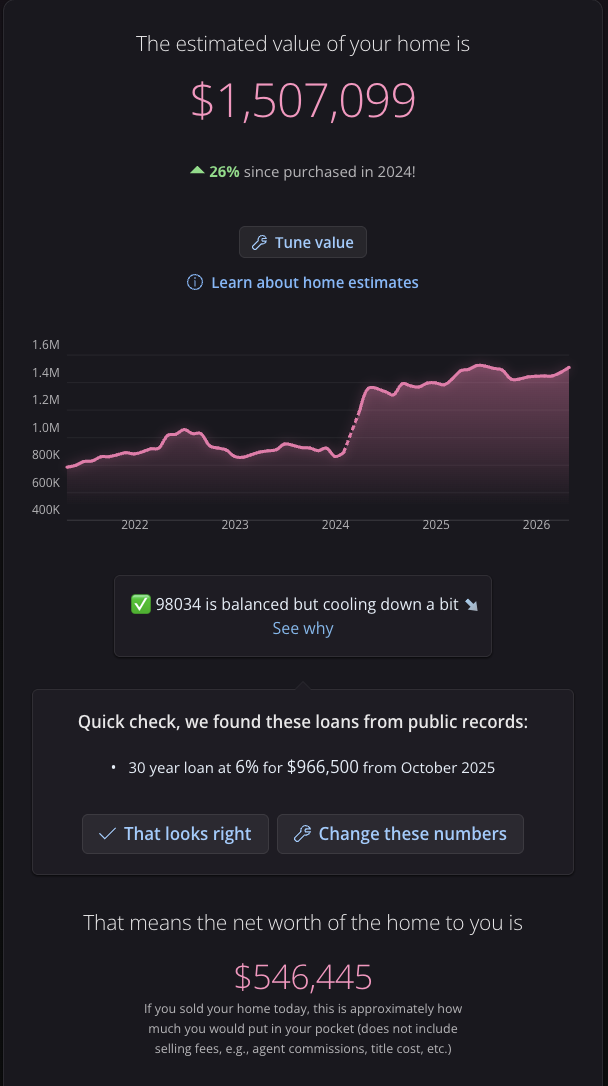 Homebot Estimated value screen